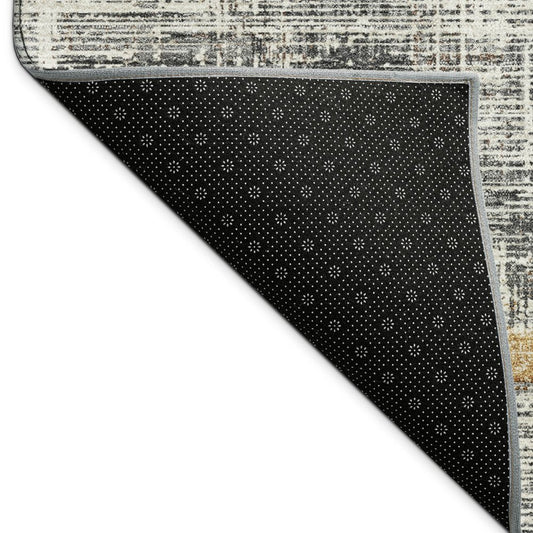 9' X 12' Gray Silver And Gold Striped Washable Indoor Outdoor Area Rug