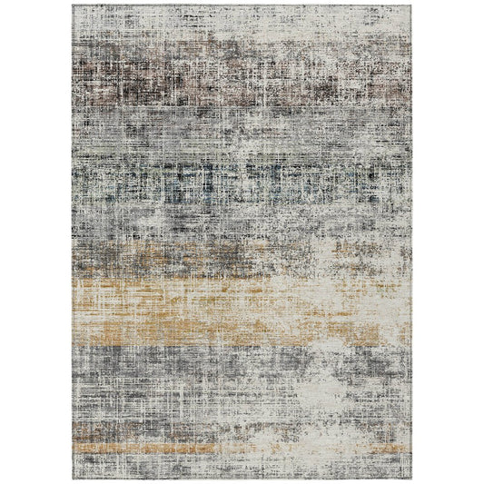 10' X 14' Gray Silver And Gold Striped Washable Indoor Outdoor Area Rug