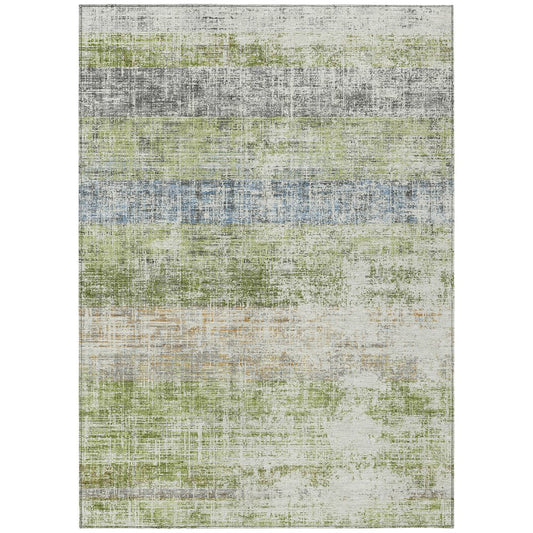10' X 14' Green Ivory And Blue Striped Washable Indoor Outdoor Area Rug