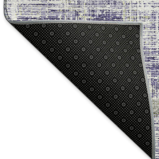 10' X 14' Lavender Ivory And Gray Striped Washable Indoor Outdoor Area Rug