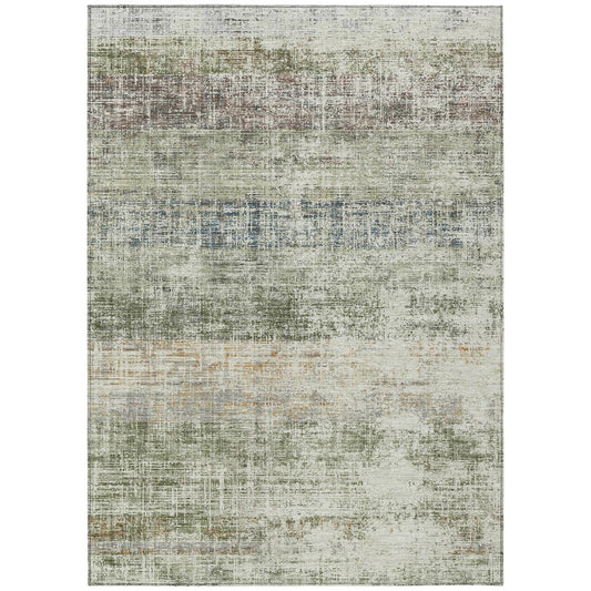 9' X 12' Olive Green Beige And Brown Striped Washable Indoor Outdoor Area Rug