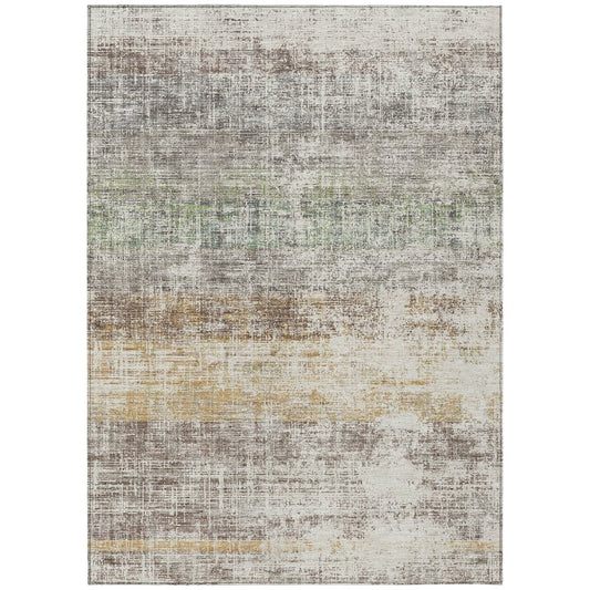 9' X 12' Beige And Brown Striped Washable Indoor Outdoor Area Rug