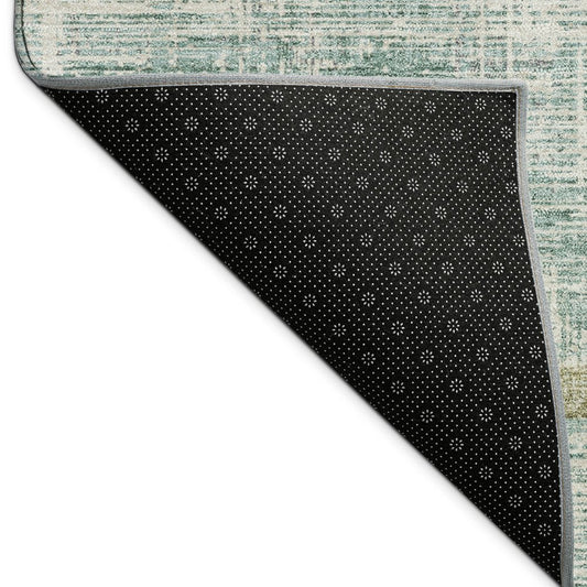 9' X 12' Teal Blue And Beige Striped Washable Indoor Outdoor Area Rug