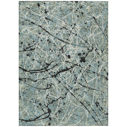 10' X 14' Artichoke Green Black And Ivory Abstract Washable Indoor Outdoor Area Rug