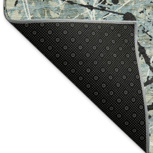 10' X 14' Artichoke Green Black And Ivory Abstract Washable Indoor Outdoor Area Rug