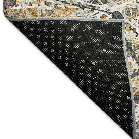 10' X 14' Beige Black And Ivory Abstract Washable Indoor Outdoor Area Rug