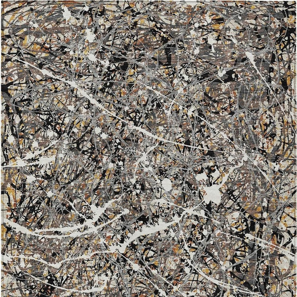 10' X 14' Black Ivory And Beige Abstract Washable Indoor Outdoor Area Rug
