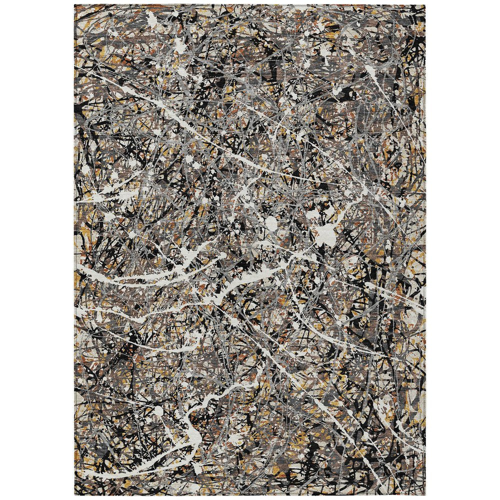 10' X 14' Black Ivory And Beige Abstract Washable Indoor Outdoor Area Rug