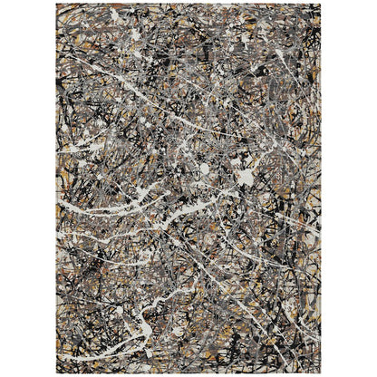 10' X 14' Black Ivory And Beige Abstract Washable Indoor Outdoor Area Rug