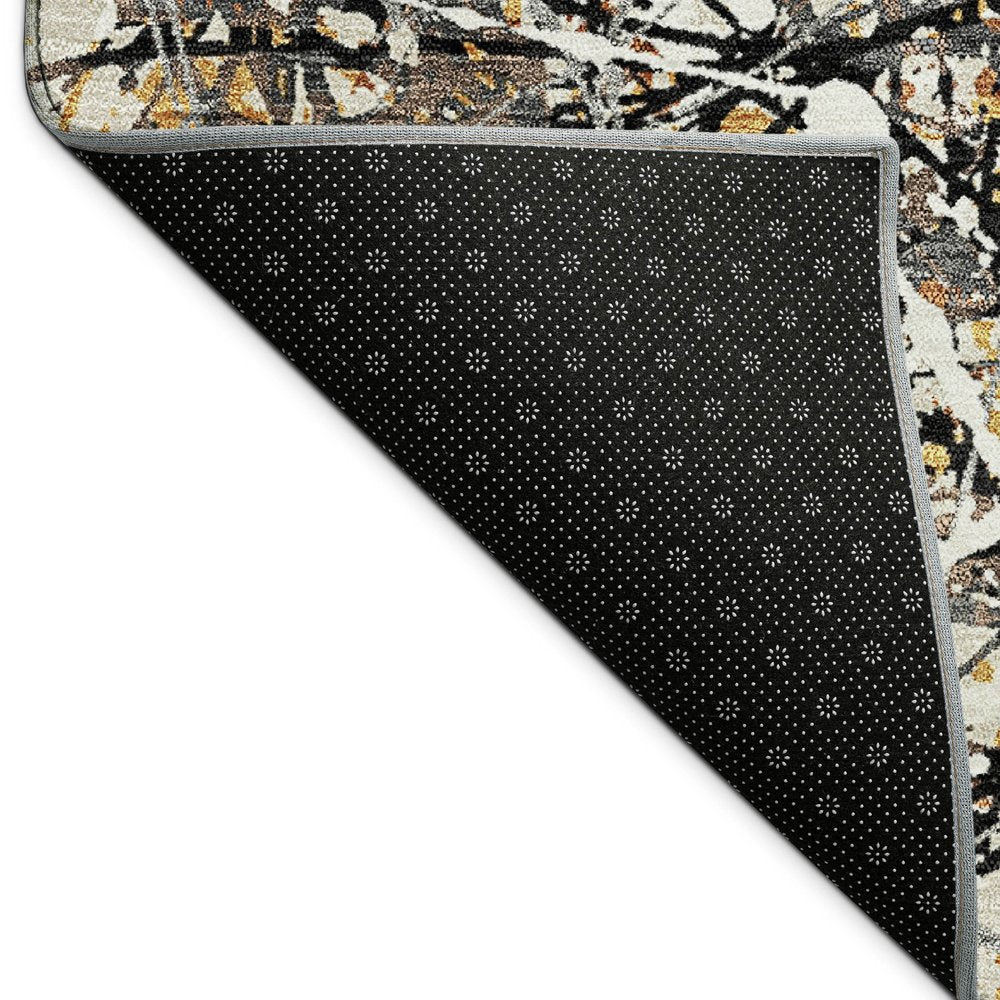10' X 14' Black Ivory And Beige Abstract Washable Indoor Outdoor Area Rug