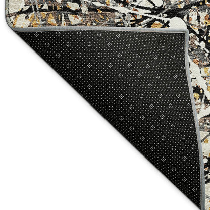 10' X 14' Black Ivory And Beige Abstract Washable Indoor Outdoor Area Rug