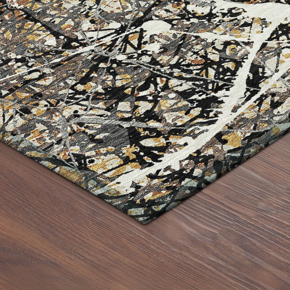10' X 14' Black Ivory And Beige Abstract Washable Indoor Outdoor Area Rug