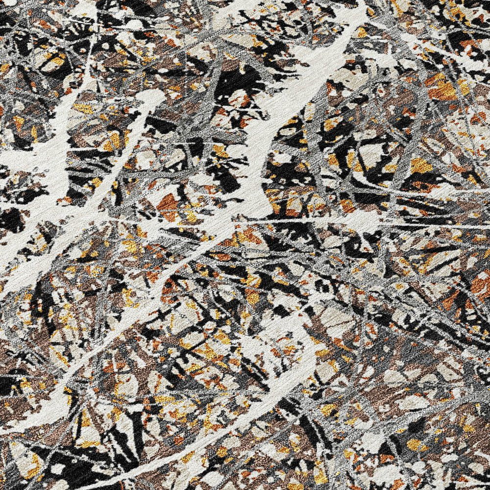 10' X 14' Black Ivory And Beige Abstract Washable Indoor Outdoor Area Rug