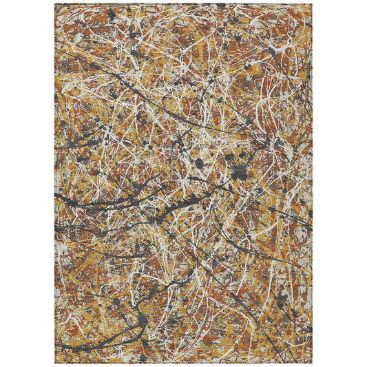 10' X 14' Gold Black And Ivory Abstract Washable Indoor Outdoor Area Rug