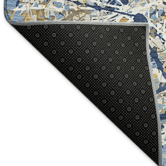 10' X 14' Navy Blue Ivory And Copper Abstract Washable Indoor Outdoor Area Rug