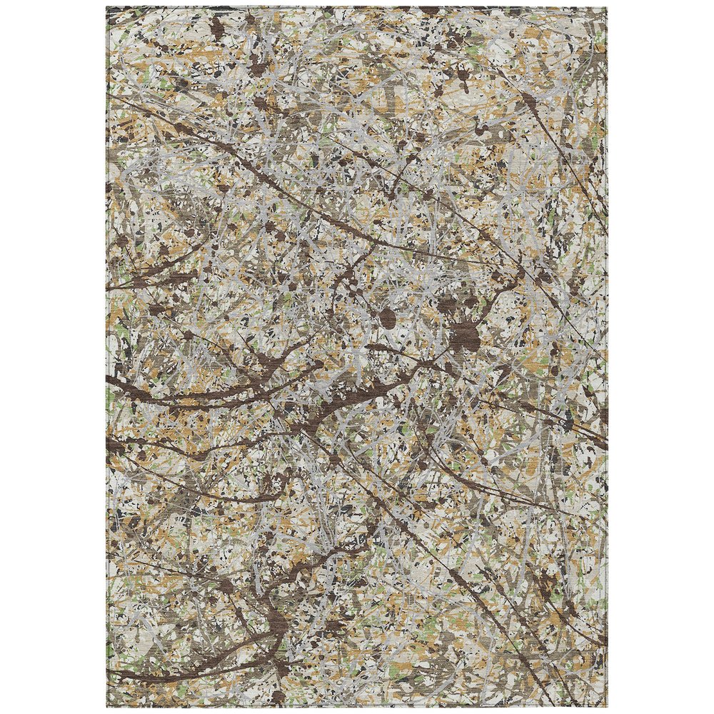 10' X 14' Taupe Beige And Brown Abstract Washable Indoor Outdoor Area Rug