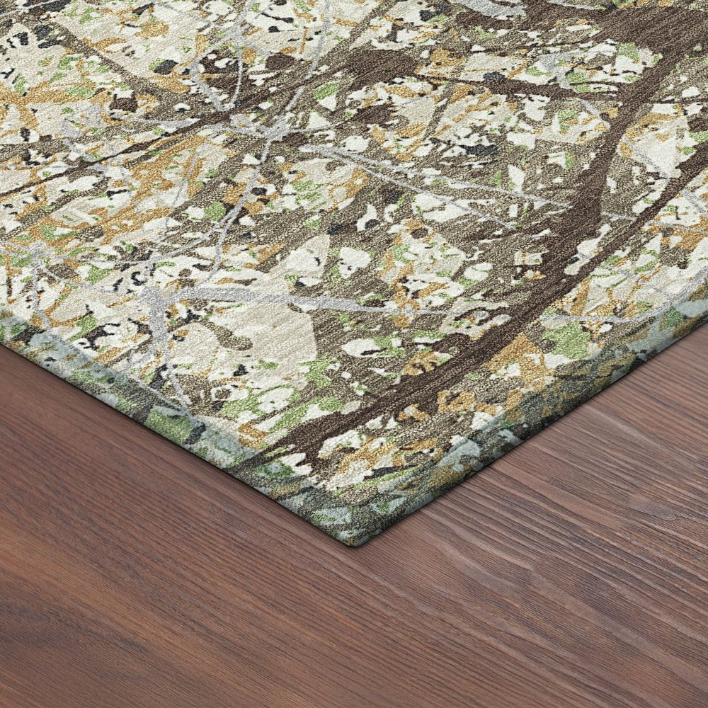 10' X 14' Taupe Beige And Brown Abstract Washable Indoor Outdoor Area Rug