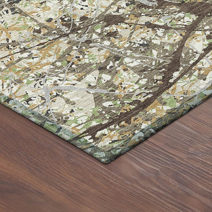 10' X 14' Taupe Beige And Brown Abstract Washable Indoor Outdoor Area Rug