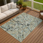 9' X 12' Teal Blue Black And Ivory Abstract Washable Indoor Outdoor Area Rug