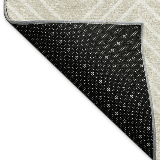 9' X 12' Beige And Ivory Geometric Washable Indoor Outdoor Area Rug