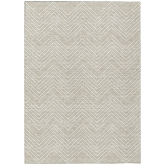 10' X 14' Beige And Ivory Geometric Washable Indoor Outdoor Area Rug