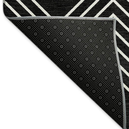 10' X 14' Black And Ivory Geometric Washable Indoor Outdoor Area Rug