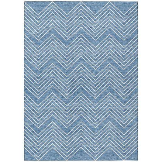 9' X 12' Blue And Ivory Geometric Washable Indoor Outdoor Area Rug