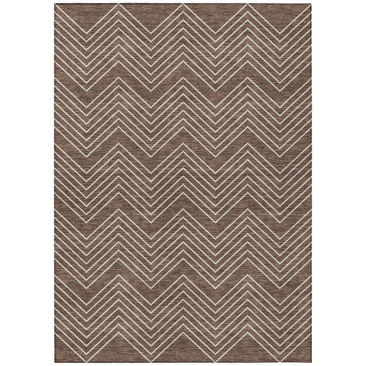 10' X 14' Brown And Ivory Geometric Washable Indoor Outdoor Area Rug