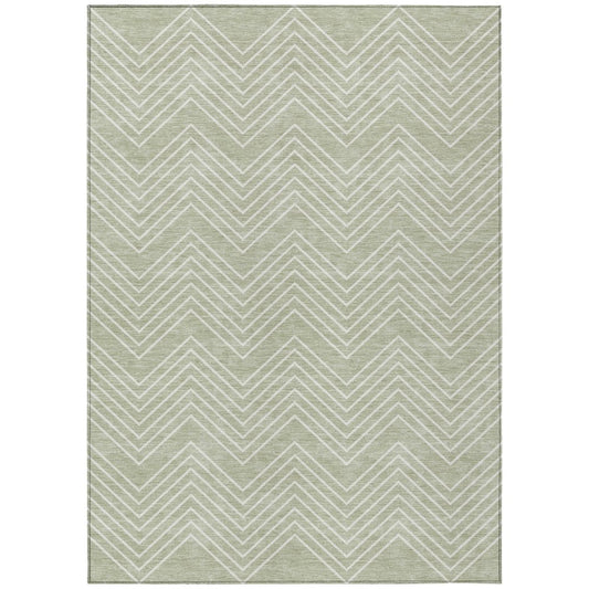 10' X 14' Lime Green And Ivory Geometric Washable Indoor Outdoor Area Rug