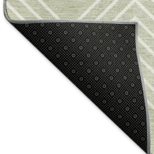 10' X 14' Lime Green And Ivory Geometric Washable Indoor Outdoor Area Rug