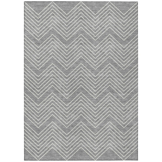 9' X 12' Gray And Ivory Geometric Washable Indoor Outdoor Area Rug