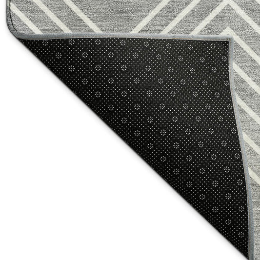 10' X 14' Gray And Ivory Geometric Washable Indoor Outdoor Area Rug