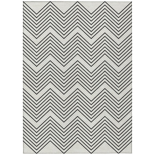9' X 12' Ivory And Black Geometric Washable Indoor Outdoor Area Rug