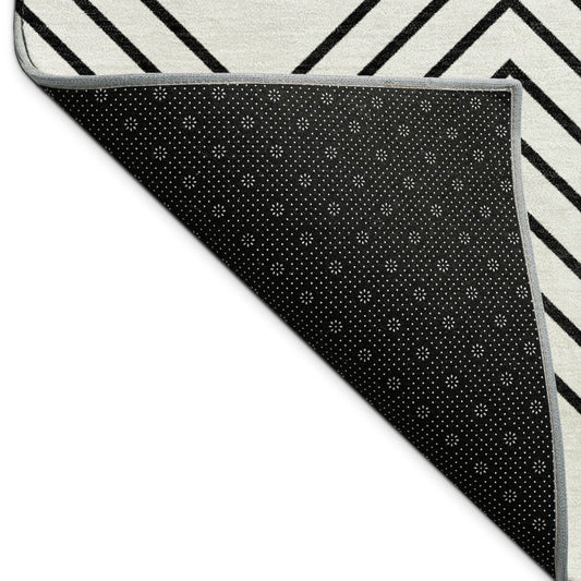 10' X 14' Ivory And Black Geometric Washable Indoor Outdoor Area Rug