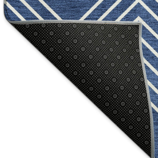 9' X 12' Navy Blue And Ivory Geometric Washable Indoor Outdoor Area Rug
