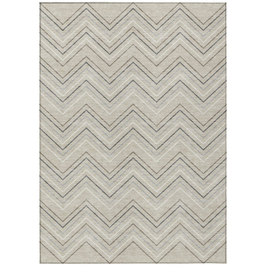 9' X 12' Beige Ivory And Gray Geometric Washable Indoor Outdoor Area Rug