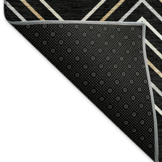 9' X 12' Black Ivory And Copper Geometric Washable Indoor Outdoor Area Rug