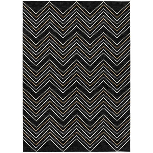 10' X 14' Black Ivory And Copper Geometric Washable Indoor Outdoor Area Rug