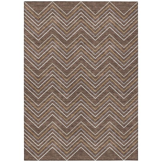 9' X 12' Brown Ivory And Copper Geometric Washable Indoor Outdoor Area Rug