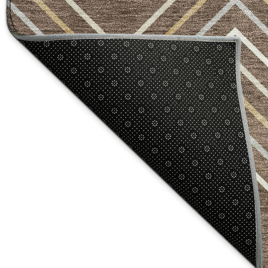 10' X 14' Brown Ivory And Copper Geometric Washable Indoor Outdoor Area Rug
