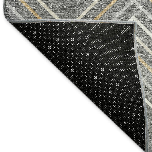 9' X 12' Gray Ivory And Gold Geometric Washable Indoor Outdoor Area Rug