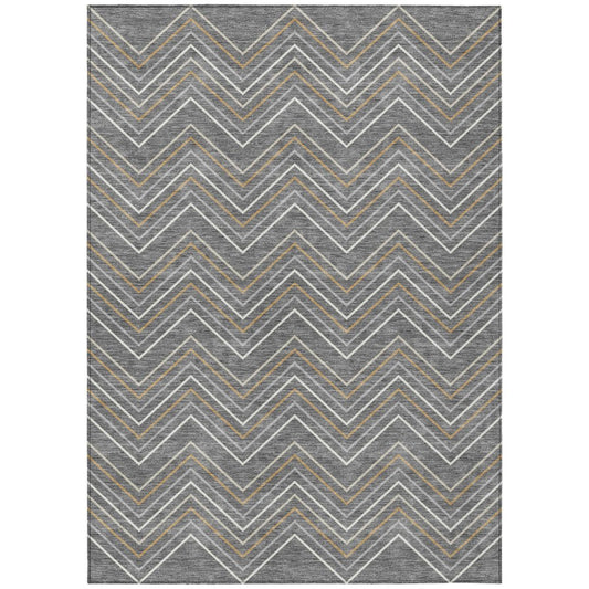 10' X 14' Gray Ivory And Gold Geometric Washable Indoor Outdoor Area Rug