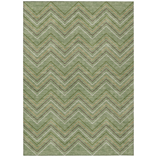 9' X 12' Green Ivory And Brown Geometric Washable Indoor Outdoor Area Rug