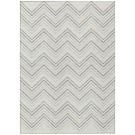 9' X 12' Ivory Gray And Taupe Geometric Washable Indoor Outdoor Area Rug