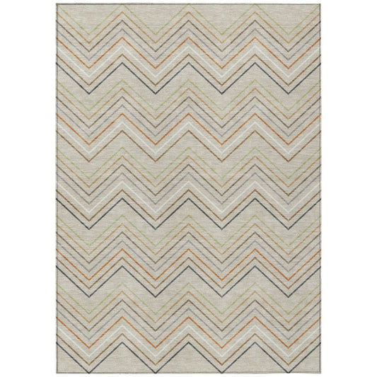 9' X 12' Beige Ivory And Brown Striped Washable Indoor Outdoor Area Rug
