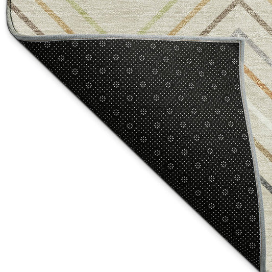 9' X 12' Beige Ivory And Brown Striped Washable Indoor Outdoor Area Rug