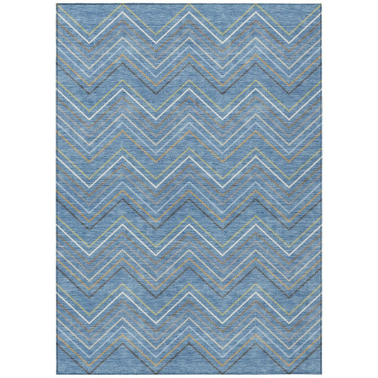 10' X 14' Blue Ivory And Brown Striped Washable Indoor Outdoor Area Rug
