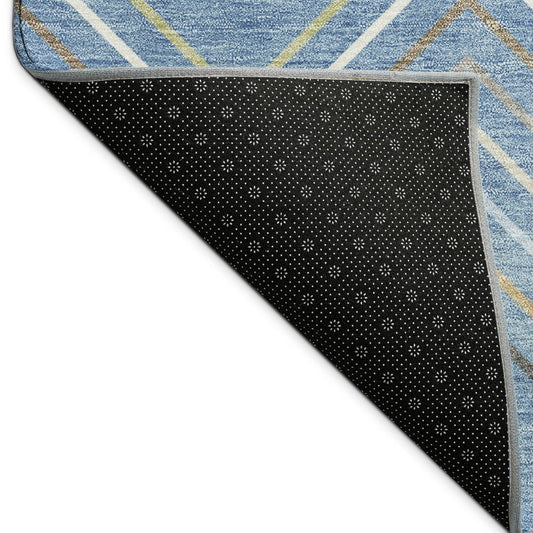 10' X 14' Blue Ivory And Brown Striped Washable Indoor Outdoor Area Rug