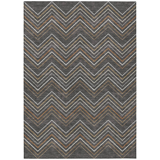 10' X 14' Charcoal Ivory And Brown Striped Washable Indoor Outdoor Area Rug