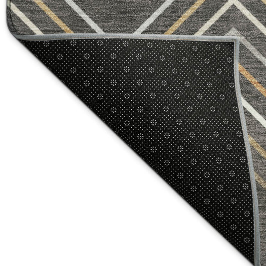 10' X 14' Charcoal Ivory And Brown Striped Washable Indoor Outdoor Area Rug